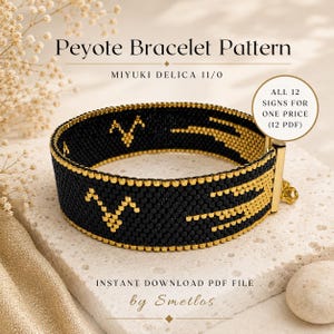 Peyote-Armbandmuster mit Tierkreiszeichen, Miyuki Delica Perlenanleitung (12 PDFs)