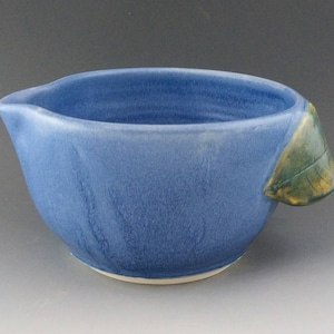 Stoneware Bowl, Ready to Ship, Ceramic Serving Bowl, Blue Pottery Bowl, Mixing Bowl, Pottery Batter Bowl, Hickory Leaf Handle