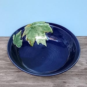 Large Serving Bowl, Ready to Ship Serving Bowl, Handmade Ceramic Serving Bowl, Maple Leaf Bowl, Blue Pottery Bowl