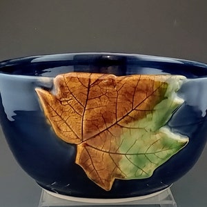 Large Serving Bowl, Ready to Ship Serving Bowl, Handmade Ceramic Serving Bowl, Maple Leaf Bowl, Blue Pottery Bowl