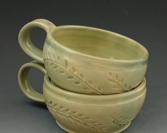 Pottery Soup Mug, Pottery Soup Bowl, Soup Bowl with Handle, Soup Crock, Cappuccino, Ready to Ship