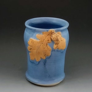 Oak Leaf and Acorn Vase, Mission Style, Craftsman Vase, Foyer Vase, Pottery Vase, Blue Pottery