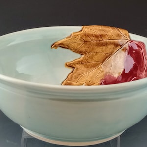 Large Serving Bowl, Ready to Ship Serving Bowl, Handmade Ceramic Serving Bowl, Maple Leaf Bowl, Blue Pottery Bowl