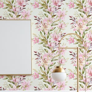 Rosa Aquarell Blumen Tapete - Schälen und Aufkleben Abnehmbares Boho Wandbild, Aquarell Blumen