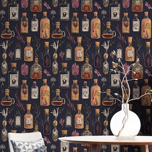 Alchemie und Hexenkräuter - Dark Cottage Kern Botanische Wandkunst und Vintage Ephemera - Hexendekor und Witchy Tapete - Hexen Boho Dekor