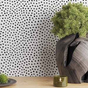 Minimalist Black and White Dotted Wallpaper - Modern Dalmatian Print Wall Decor-Hand Drawn Polka Dot Wall Covering-Chic Monochrome Wallpaper