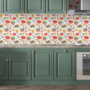 Idee per carta da parati per la cucina - Decorazione murale rimovibile retrò per la cucina - Stampe carine per cucina in stile country - Carta da parati personalizzata staccabile e attaccabile