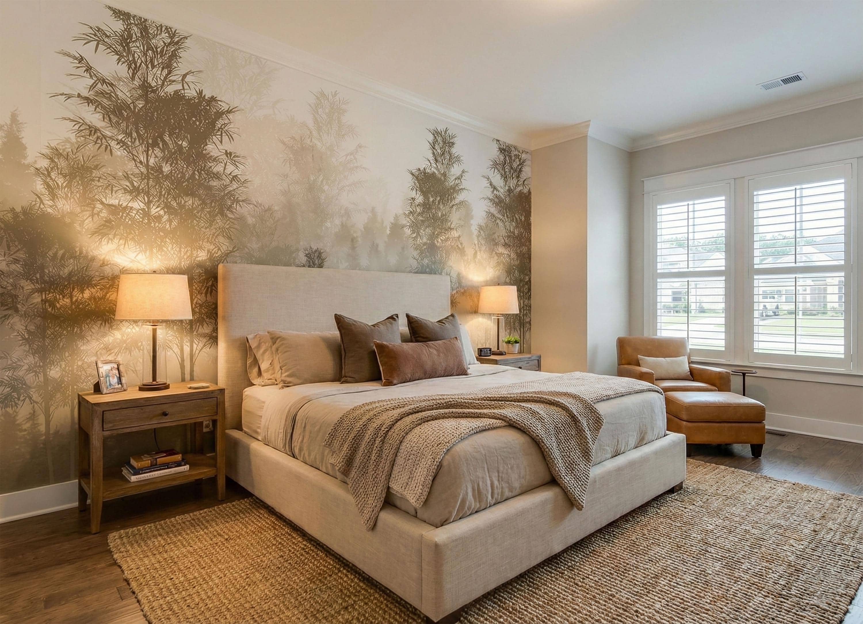 Neutral Forest Misty Forest Wall Mural, Neutral Beige Forest Wallpaper, Japandi Wall ...