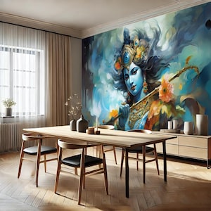 Radha Krishna Wallpaper, Indian Painting Krishna Wall Art, Spiritual Krishna Wall Art, Divine Indian Painting, Hindu Mythology Wall Art, DIY