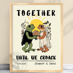 Personalisiertes Frosch Paar - Retro Kunstdruck, süßes Geschenk zum Jahrestag, zur Verlobung, individuelle Wanddekoration, ästhetische Kunst #CROACK1