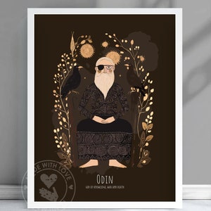 Odin God Poster, Odin Nordic God, Odin Norse God, Norse Mythology, Ancient Nordic Art, god of Knowledge, war and death, Nordic God - #ODIN