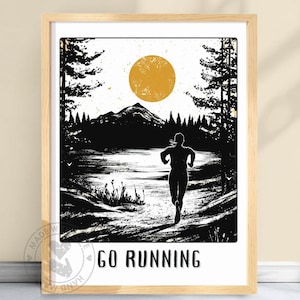 Runner Girl Art Print: Black, White & Gold Running Motivation (Digital File Available)