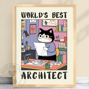 Funny Cat Architect Print: Whimsical Gift for Architects