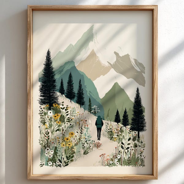 Caminhada na Neblina – Arte de Parede para Trilhas – Pôster para Trekking na Natureza
