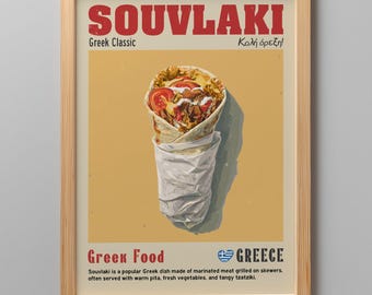 Plakat z souvlaki: Grecka kuchnia, wydruk