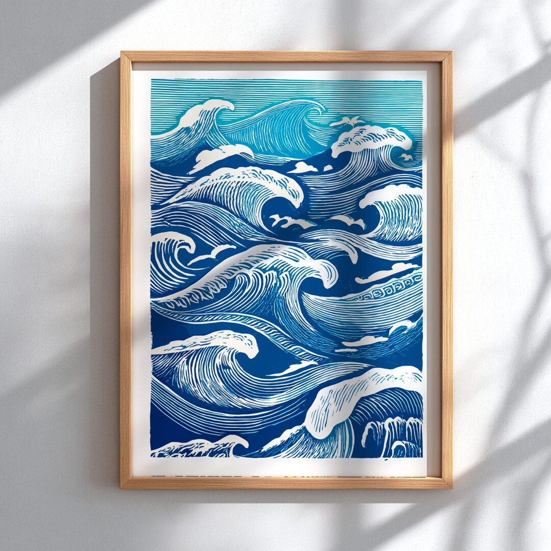 Rough Ocean – Blue Wave Coastal Wall Art Print - Etsy