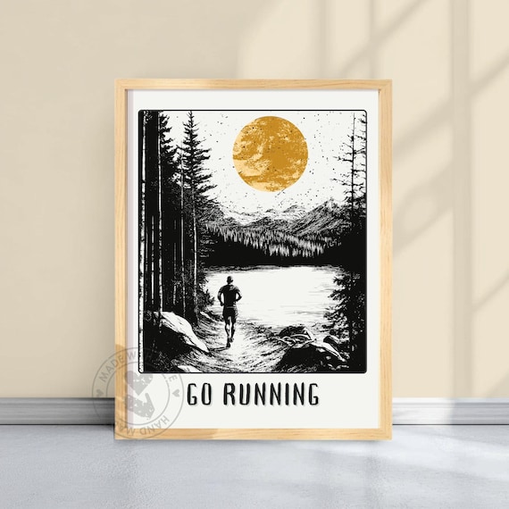Running Poster: Black, White & Gold Art - Motivation Artwork