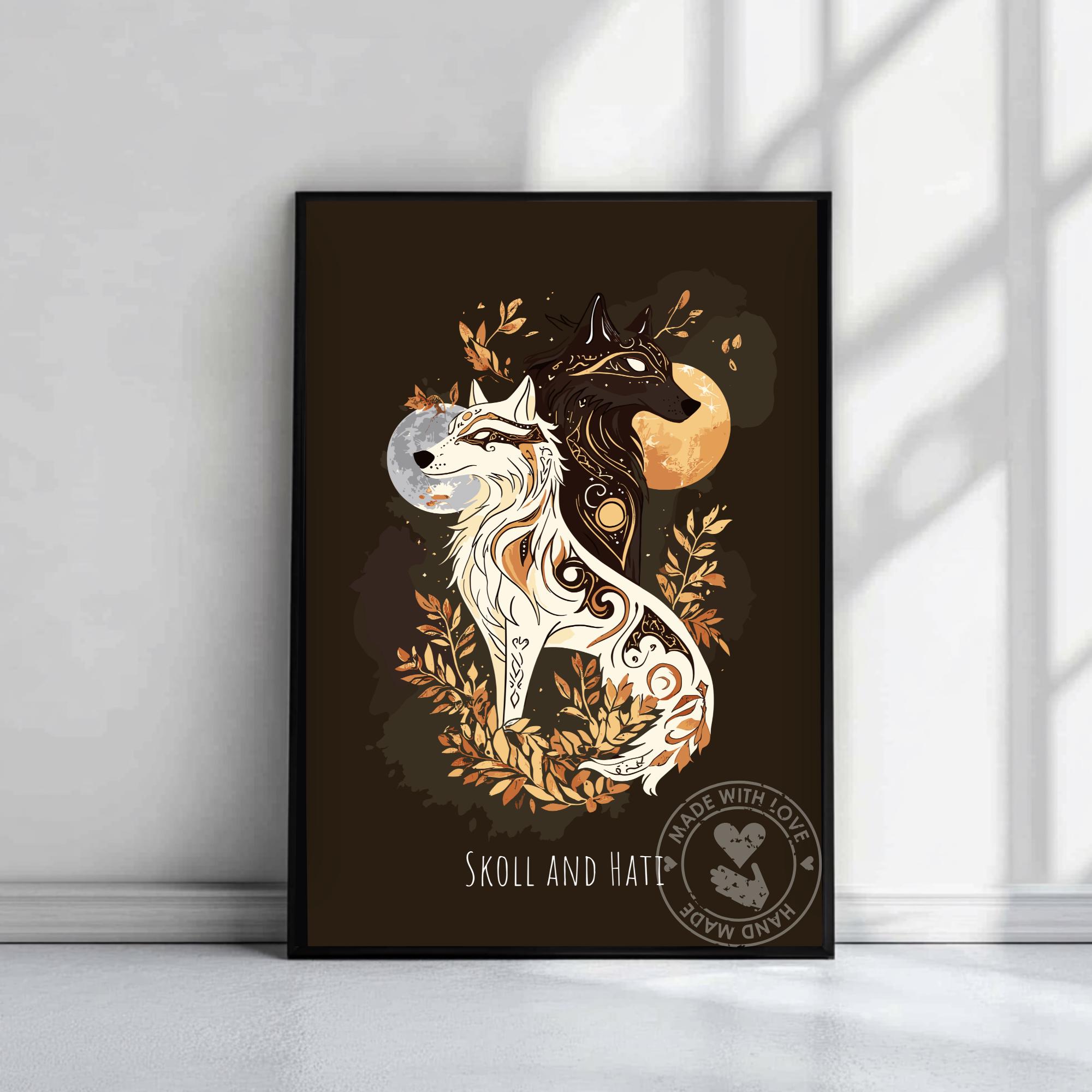 Skoll and Hati Poster: Norse Mythology Wolves Art - Etsy