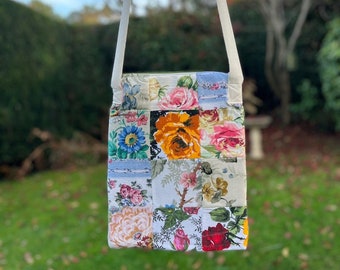 Handmade Vintage fabrics bag | Cross body messenger | Handbag  | Patchwork florals & rose prints | Fully lined