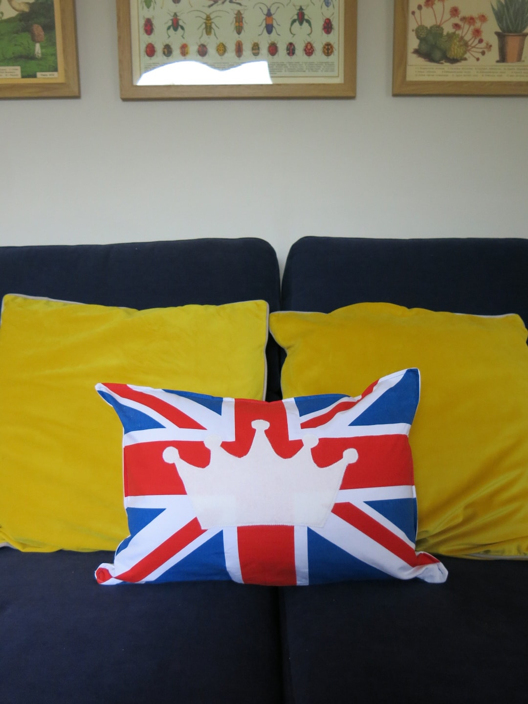 Handmade Contemporary Union Jack Flag Cushion With Felt Crown Pad