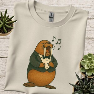 Camiseta com estampa de morsa cantando ópera - Camiseta unissex de algodão pesado - Presente perfeito para amigo cantor - Presente para músicos - É um bom dia para cantar