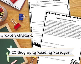 20 Biography Comprehension Reading Passages – 3rd-5th Grade – Print & Digital – Higher Order Thinking Questions