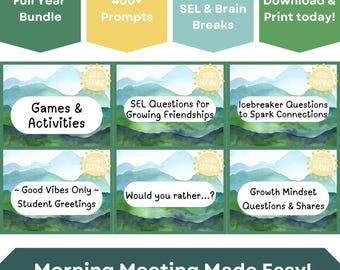 Morning Meeting Cards: SEL Prompts, Games, Greetings (Printable + Digital PDF)