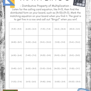 Distributive Property Math Bingo: 3rd-5th Grade Multiplication (Printable)