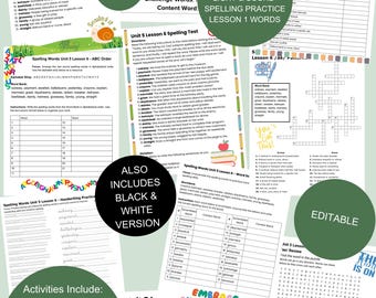 CKLA | Grade 3 | Spelling Activities | Light & Sound| Unit 5 Lesson 6 | EDITABLE | PRINTABLE