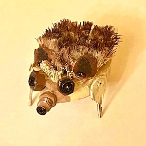 Upcycled Cute Little Hedgehog Assemblage Art | Quirky Found Objects Sculpture | Hedgehog or small animals Lovers Gift