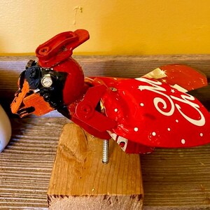 Red Cardinal Bird Mixed Media Sculpture | Whimsical Upcycled Red Cardinal | Bird Enthusiast Art Gift | Bird Theme Home Decor