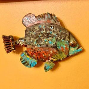 Upcycled Sunfish Wall Art: Nautical Mixed Media Found Object Sculpture