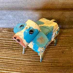 Whimsical Little Blue and White Dairy Cow | Recycled Items Dairy Cow Desk Ornament Sculpture | Farmhouse Decor | Farm Cow Lovers Art Gift