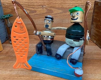 Upcycled Fishermen Junk Art Sculpture | Father & Son Fishing Trip Assemblage | Nautical Lakehouse Decor | Fisherman Gift