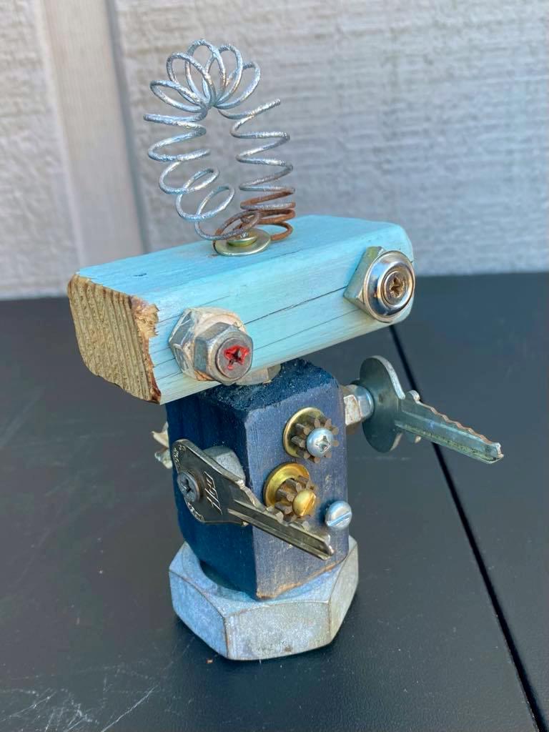 Little Blue the Robot assemblage junk art sculpture | robot lover gift | sci fi gift | futuristic art | upcycled robot art | home decor