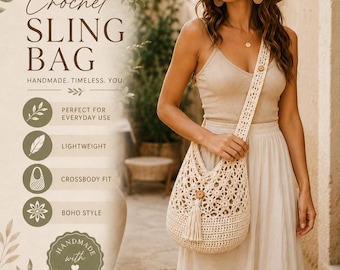 Crochet Sling Bag Pattern PDF, Boho Crossbody Bag, Granny Square Strap Purse, Retro Festival Bag, English US Terms
