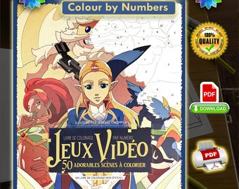 Retro Game | Coloriage | PDF Coloring | Color by Number | Adult Coloring Books | Procreate | Printable - 50 pages