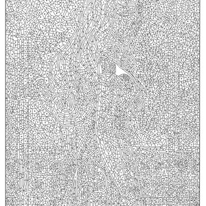 May include: Black and white color-by-number art print featuring a woman with long flowing hair. The image is divided into numerous numbered sections, ready to be colored. A color key is at the bottom.