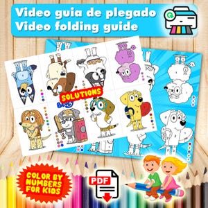 Malen nach Zahlen für Kinder. Bluey-Malbuch für Kinder. Bluey-Malseiten. Druckbares PDF