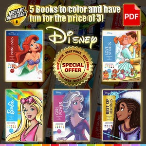 PACK OFFERT SPECIAL!! Digital Books, Disney Mystery Colouring Book - Combo 1, 5 Books 500 pages colouring pages, colour by number