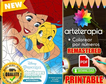Princesses Ariel | Coloriage | Disney Coloring Book | PDF | Color by Number | Adult Coloring Books | Book Colored | Procreate | Printable