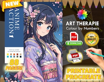 Anime Action 1 | Coloriage | 89 Pages | PDF Coloring | Color by Number | Adult Coloring Books | Book Colored