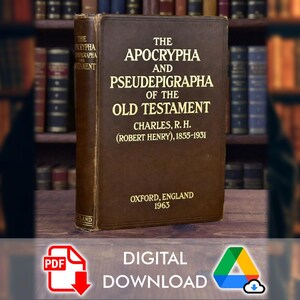 Puede incluir: Un libro de tapa dura marrón titulado "The Apocrypha and Pseudepigrapha of the Old Testament" de Charles R.H. (Robert Henry), publicado en Oxford, Inglaterra, en 1963. El libro tiene letras doradas. La imagen también incluye un gráfico de "Descarga Digital".