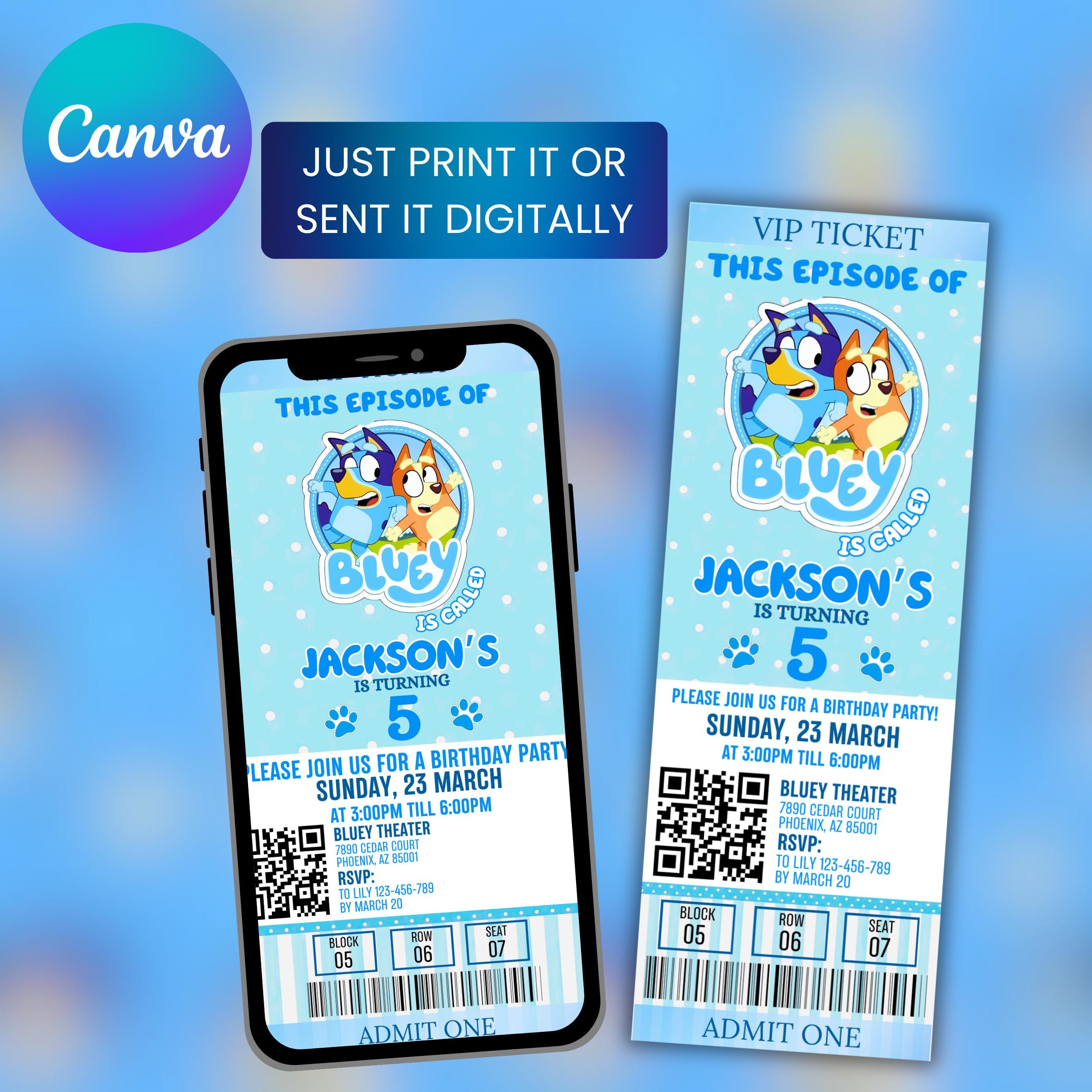 Bluey Birthday Ticket Invitation Template