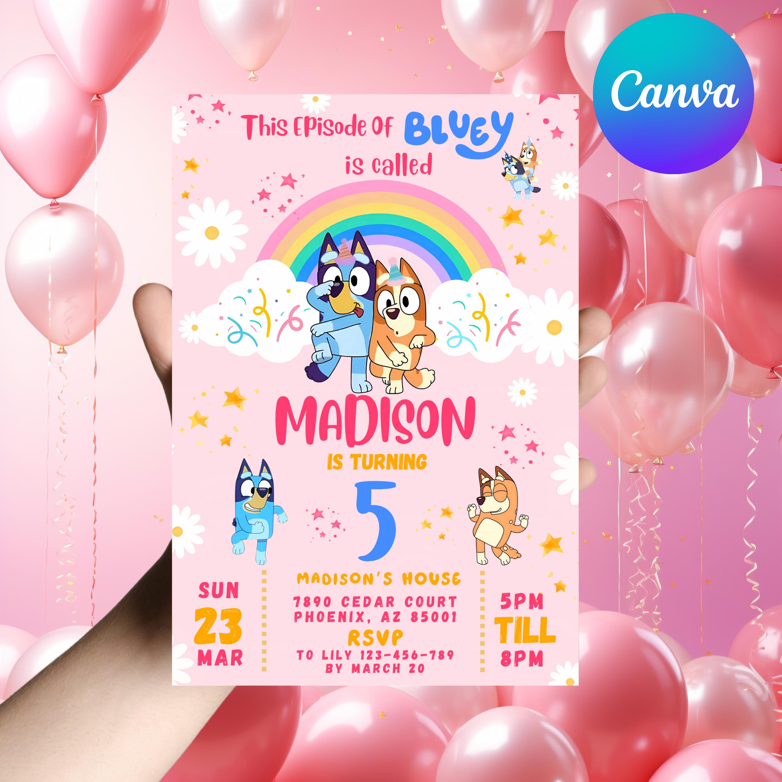 Bluey birthday invitation (girl)
