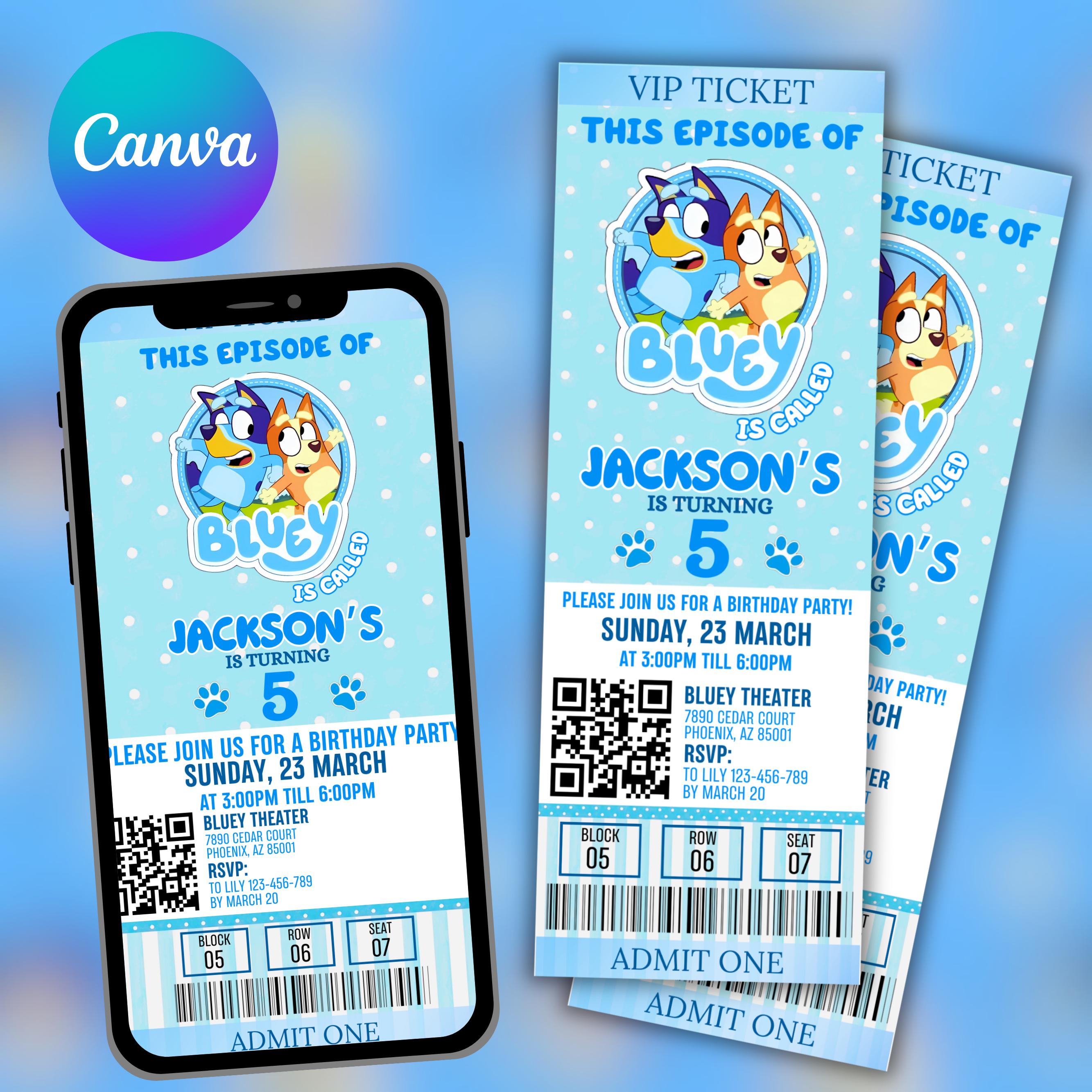 Bluey Birthday Ticket Invitation Template