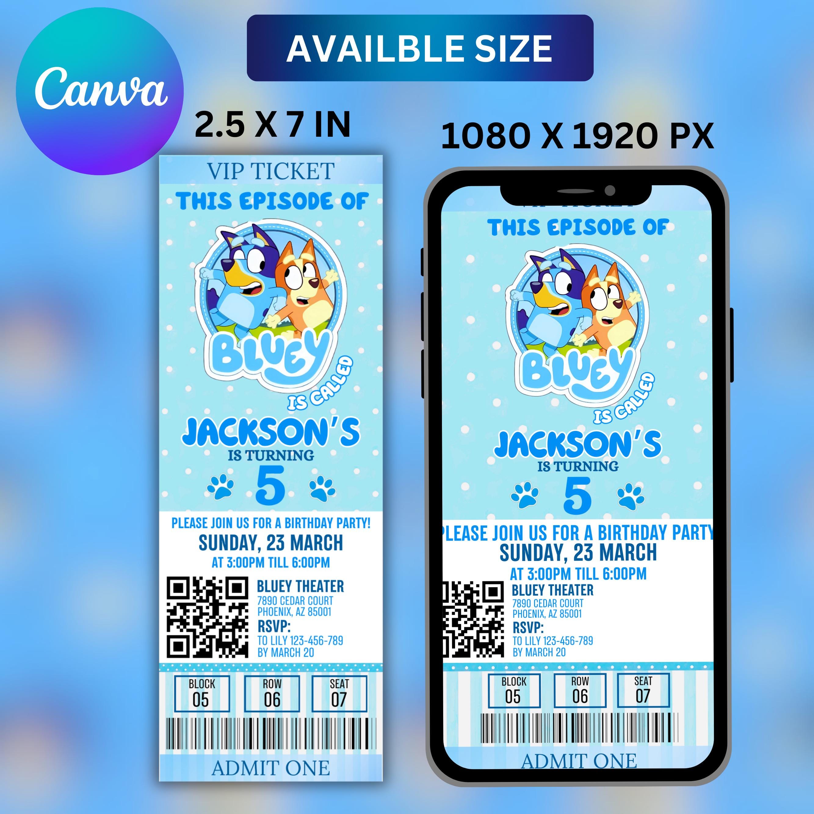 Bluey Birthday Ticket Invitation Template