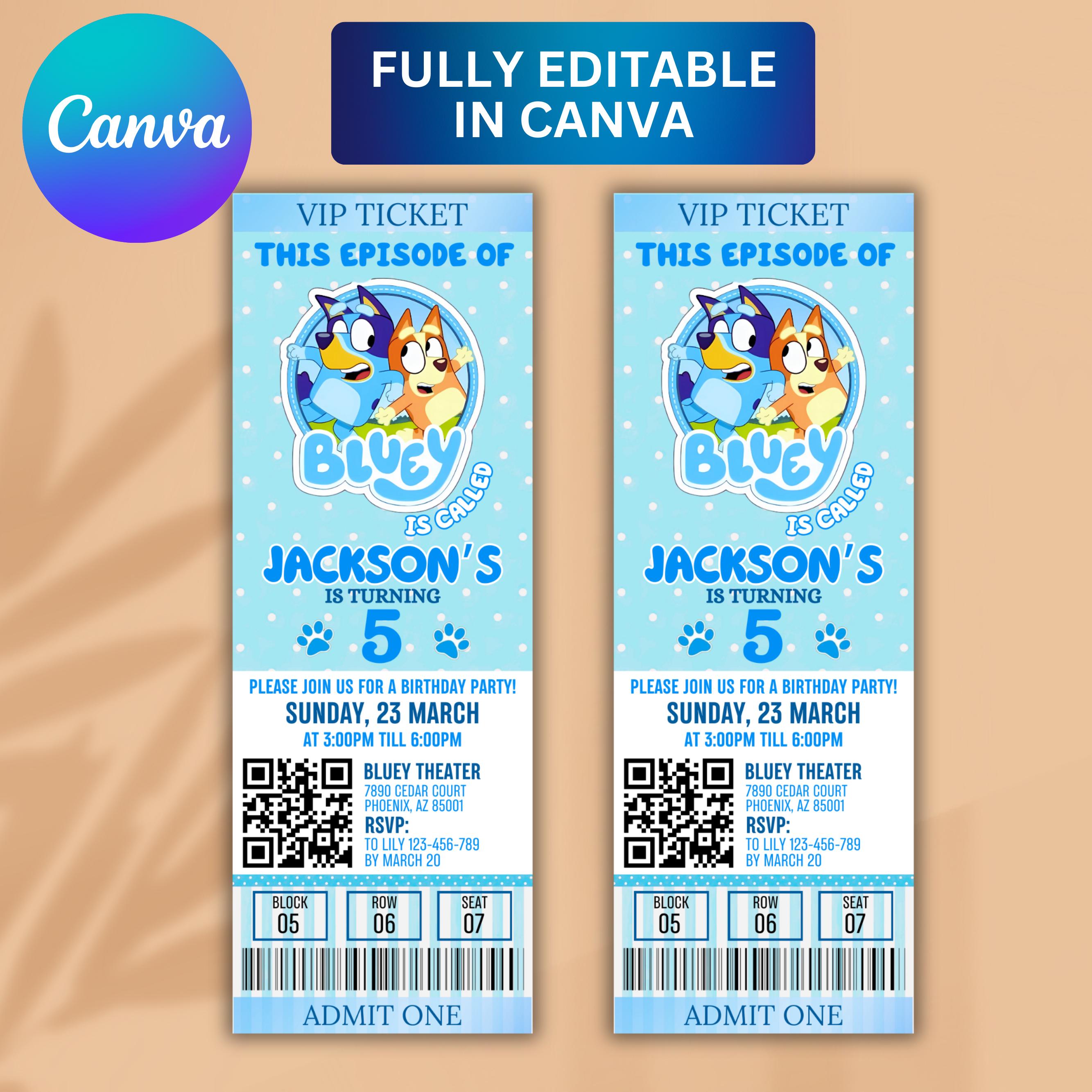 Bluey Birthday Ticket Invitation Template