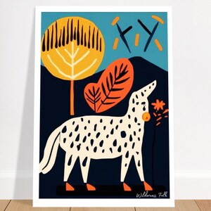 Folk Animal Print - Modern Scandinavian Boho Wall Art, Mid Century Animal Poster, Neutral Home Decor