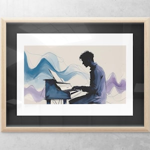 Piano Player Wall Art – Elegant Abstract Music Poster – Jazz Room Decor – Silhouette Pianist Print – Gift for Musicians & Music Lovers